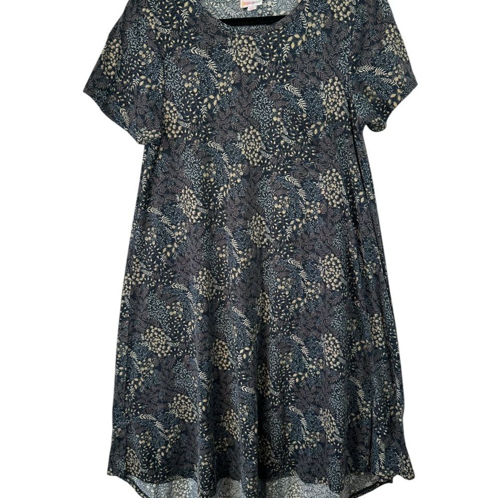 Lularoe Floral Swing Dress Blue Cream Boho Short Sleeve Medium